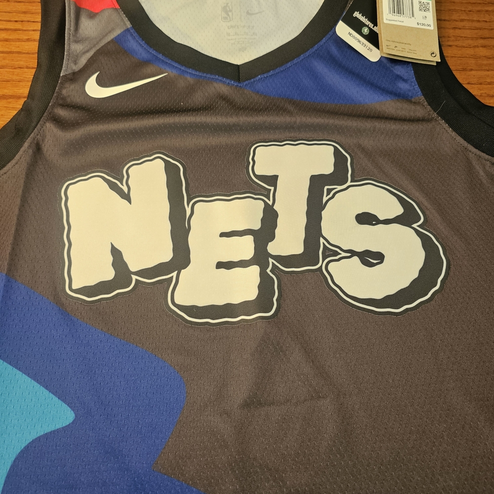 Nike Black, Blue and Teal Brooklyn Nets Graphic Basketball Jersey